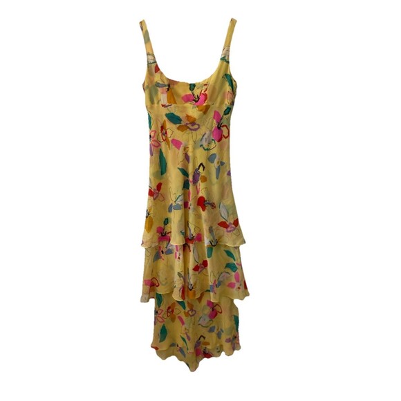 Vintage Gai Mattiolo Y2K Yellow Floral 100% Silk Midi Dress Fairy core Sz Small - Picture 1 of 10
